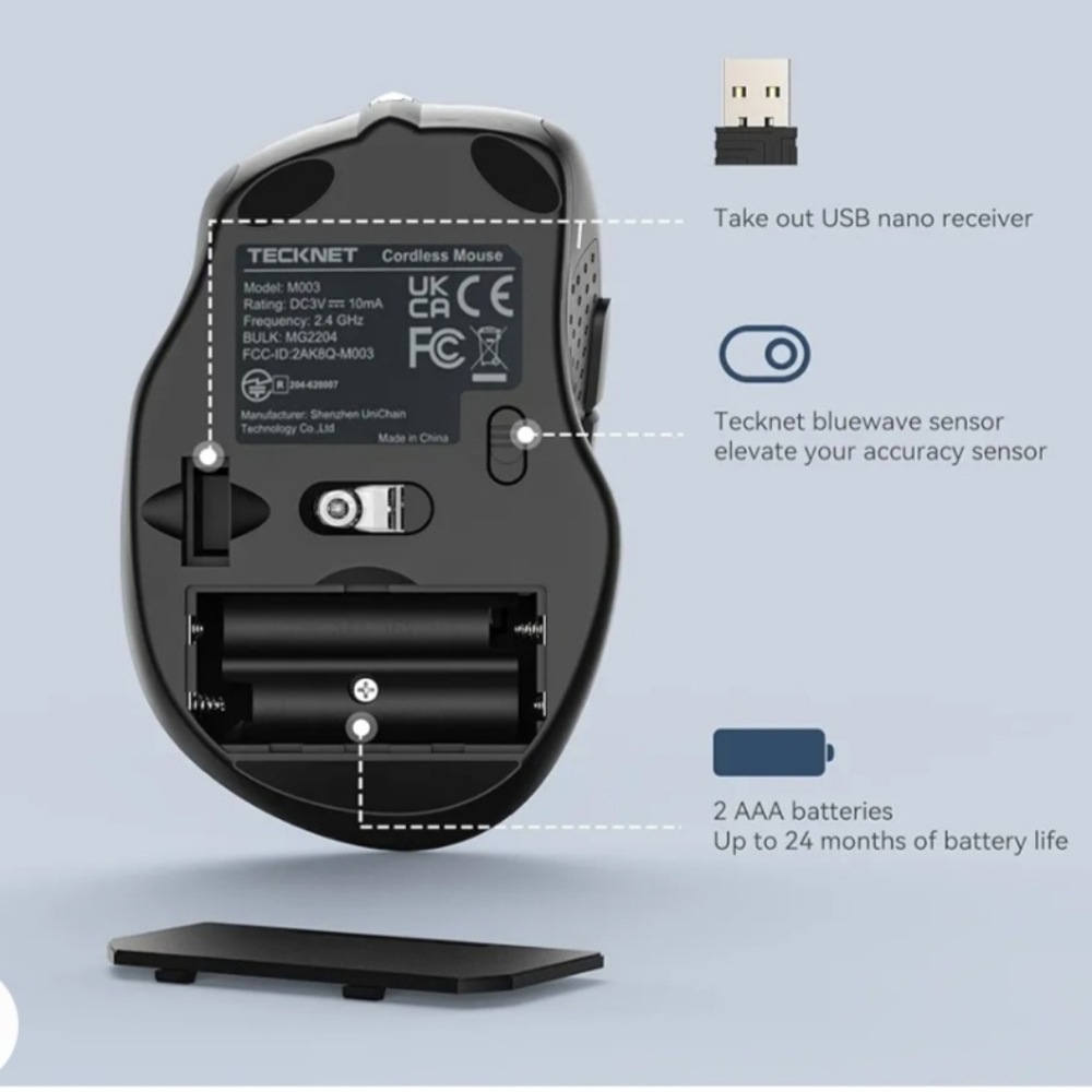 Tecknet Cordless Bluetooth Wireless Optical Grey Computer Mouse Model BM307 - Picture 3 of 5